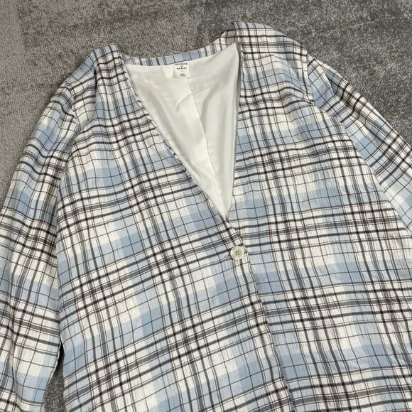 Melrose and Market Plaid Seersucker Oversized Blazer Womens M Blue White Jacket - Picture 10 of 16